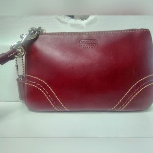 Coach Red Wine Leather Wristlet Small